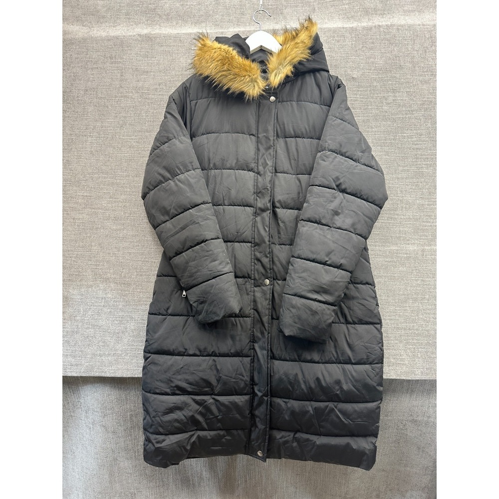 IloveSIA Puffer Jacket Womens 10 Black Lined Insulated Snap Front Hooded Winter